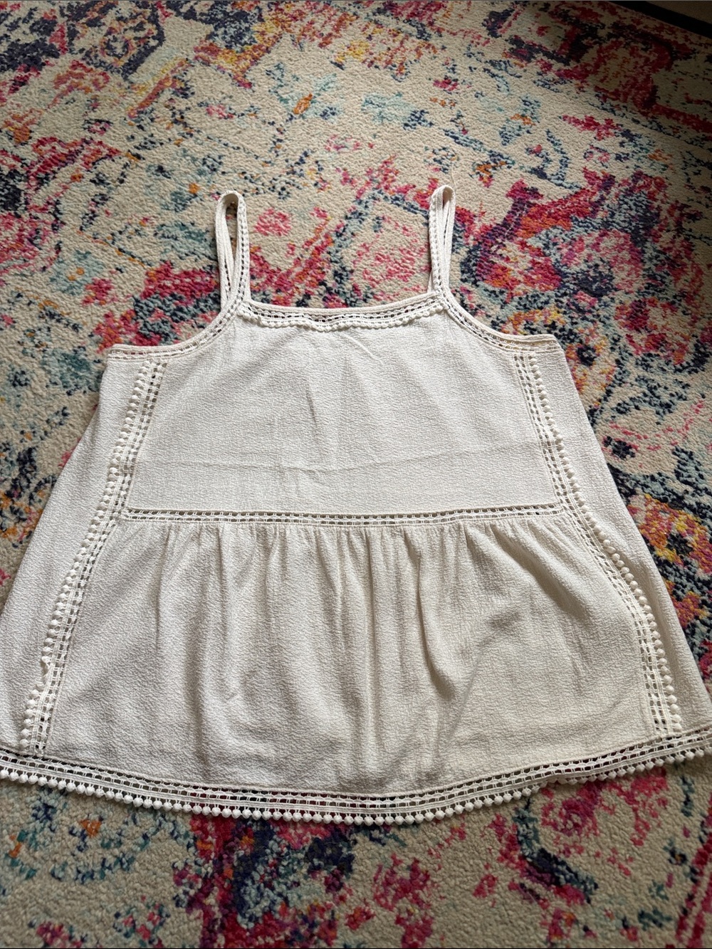 Time and Tru Cream Crochet-Trim Spaghetti Strap Top